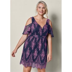 🪴 VENUS Cold-Shoulder Dress Purple Sz 14 Laced